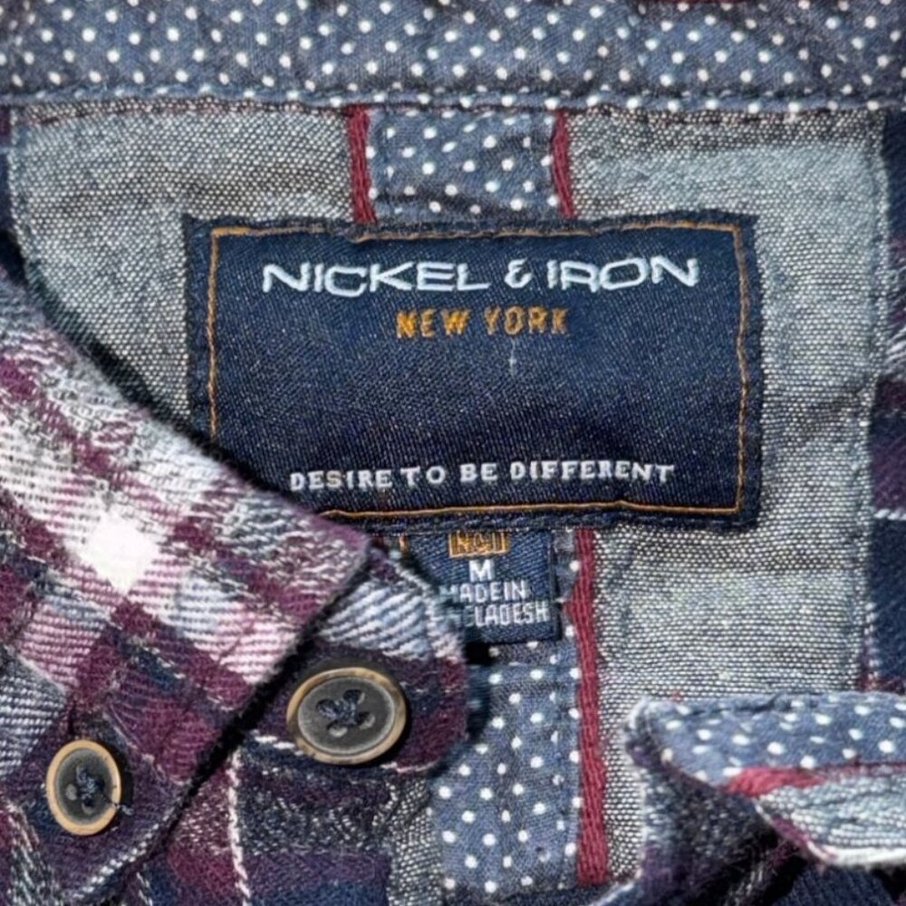 Nickel & iron Mens Plaid Flannel Shirt-Blue/Purple/White-M-GUC - Picture 3 of 5